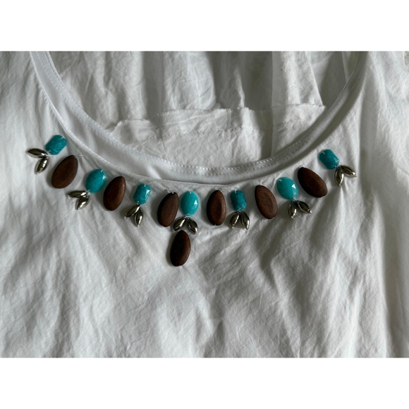 White Tiered Sundress with Beaded Neckline Size 16 Y2K - Picture 2 of 7